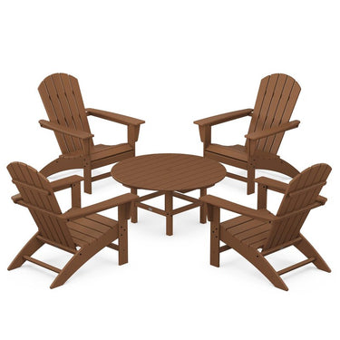 POLYWOOD Nautical 5-Piece Adirondack Chair Conversation Set - Teak